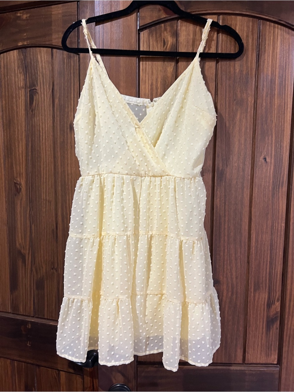 Trixxi Light Yellow Swiss Dot Spaghetti Strap Dress